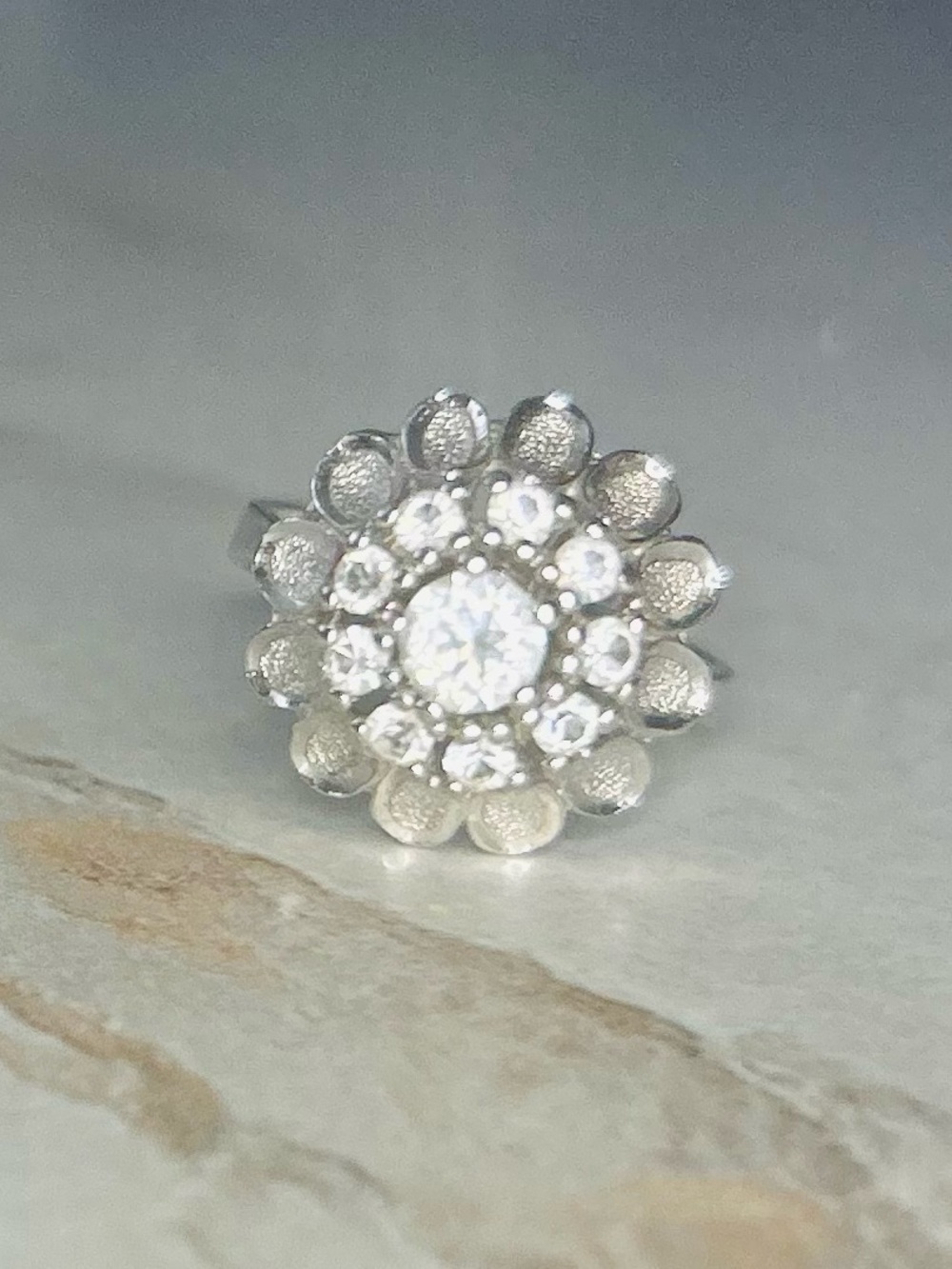 Vintage Elegant Flower Cluster Ring with Clear Stones Unbranded